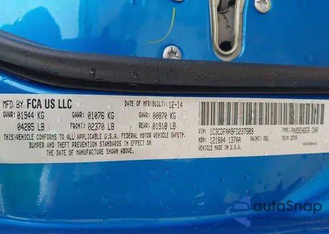 2015 Dodge Dart Se z USA, uszkodzony, nr VIN 1C3CDFAA9FD237989